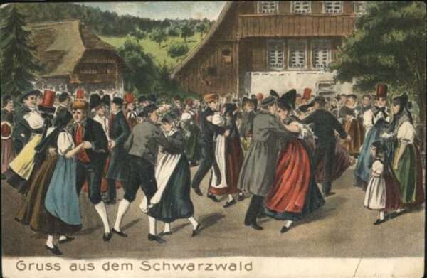 Schwarzwald Trachten Tanzen Prägedruck