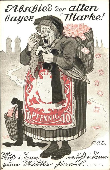 P.O.E. Briefmarke auf Ak München