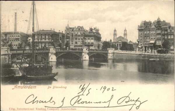 Amsterdam Niederlande Blauwbrug Schiff