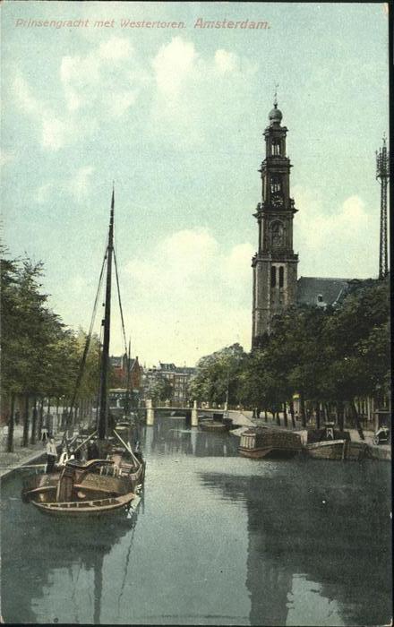 Amsterdam Niederlande Prinsengracht Westertoren Schiff