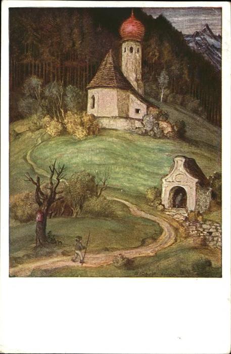 Kuenstlerkarte M Schiestl Bergkapelle Nr 1375