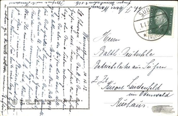 Kuenstlerkarte M Schiestl Bergkapelle Nr 1375 – Bild 2