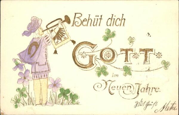 Neujahr Trompeter Prägedruck