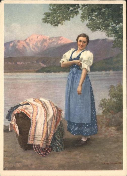 Kuenstlerkarte Karl Schuster Mit Lust und Freude Wäsch