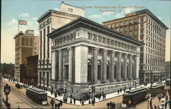 Vancouver British Columbia Conrer Hastings Granville Streets Stras