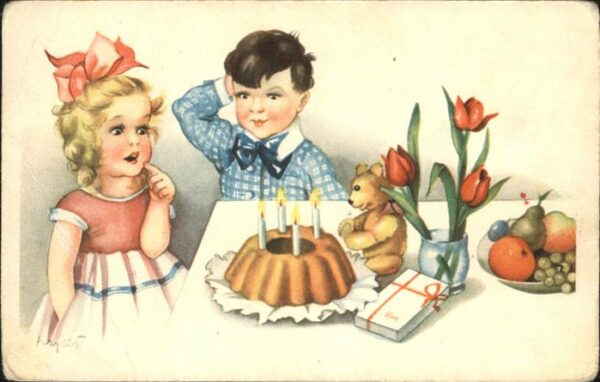 Teddy Teddybaer Teddy-bear  Tulpen Kuchen Obst