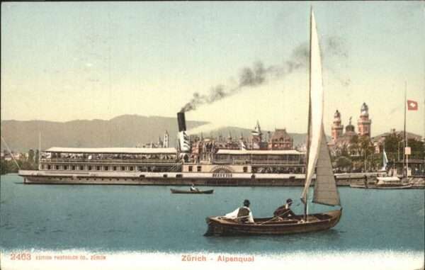 Dampfer Seitenrad Helvetia Zürich Segelboot