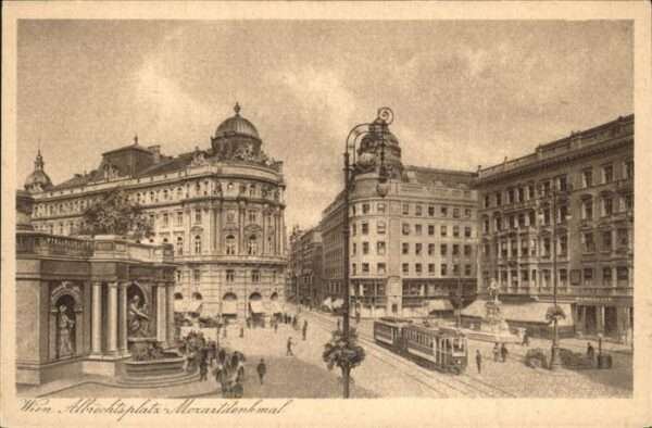 Wien Albrechtsplatz Mozartdenkmal Straßenbah