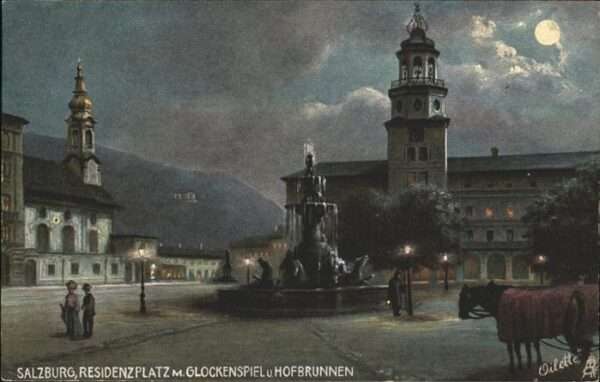 Salzburg Oesterreich Residenzplatz Glockenspiel Hofbrunnen N