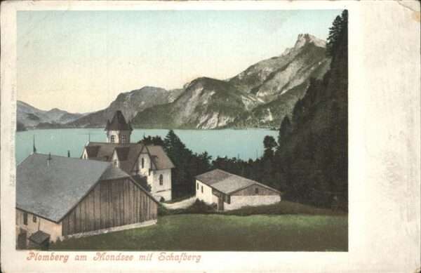 Plomberg Mondsee Teilansicht Plomberg Kirche Schafberg K