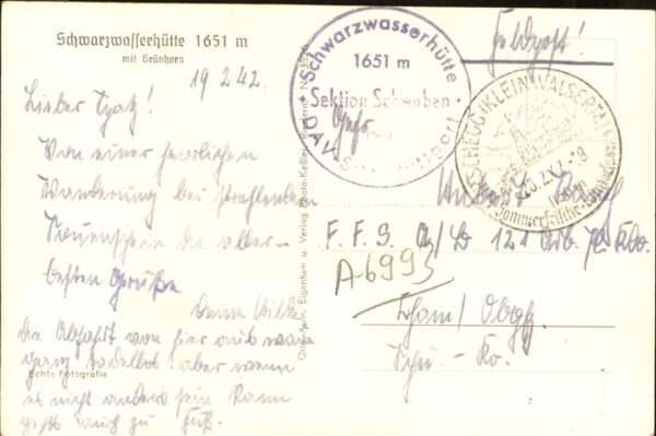 Schwarzwasserhuette Grünhorn Feldpost – Bild 2