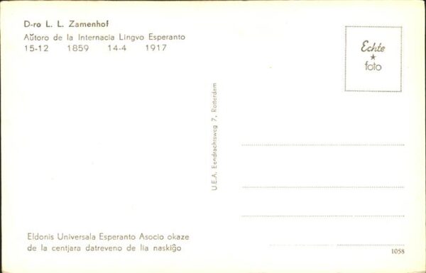 Persoenlichkeiten Dr LL Zamenhof Internacia Lingvo Espera – Bild 2