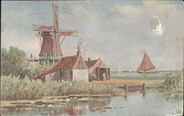 Windmuehle Segelboot Künstlerkarte Serie 259