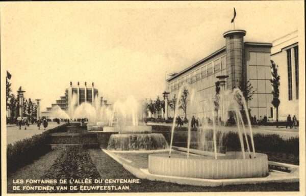 Exposition Bruxelles 1935 Fontaines de L'Allee du centenaire