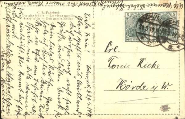 Kuenstlerkarte Nr 1010 CL Fahrbach Die alte Mühle – Bild 2