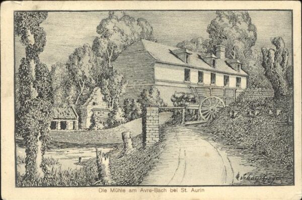 Kuenstlerkarte M Schamberger Mühle Avre Bach St Aurin