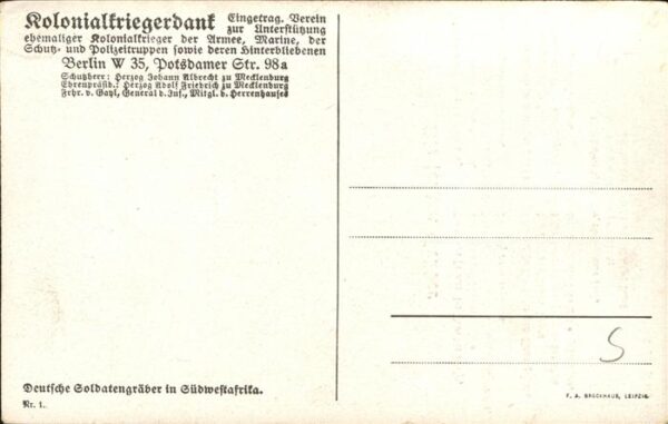 Kuenstlerkarte Rudolf Presber Nr 1 Kolonialkriegerdank – Bild 2