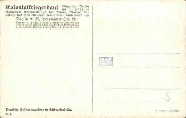 Kuenstlerkarte Rudolf Presber Nr 1 Kolonialkriegerdank – Bild 2