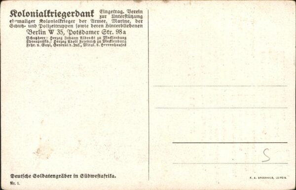 Kuenstlerkarte Rudolf Presber Nr 1 Kolonialkriegerdank – Bild 2