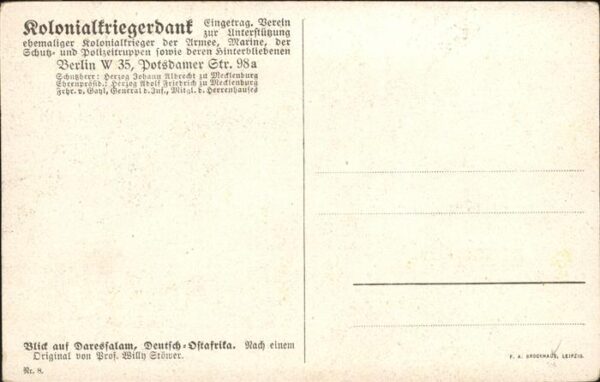 Stoewer Willy Tegel Kolonialkriegerdank Nr 8 Daressalam Ost – Bild 2