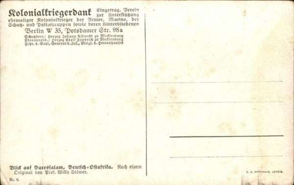 Stoewer Willy Tegel Kolonialkriegerdank Nr 8 Daressalam Ost – Bild 2