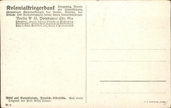 Stoewer Willy Tegel Kolonialkriegerdank Nr 8 Daressalam Ost – Bild 2