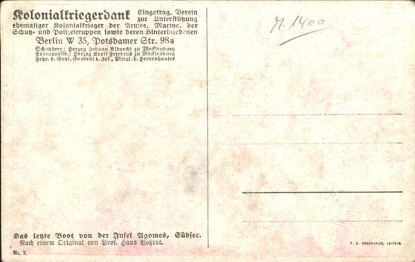 Kuenstlerkarte Hans Bohrdt Kolonialkriegerdank Nr 7 Se – Bild 2