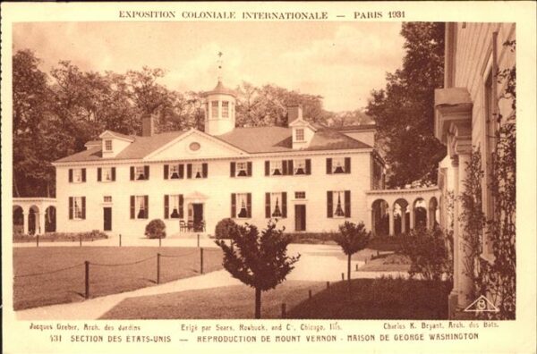 Exposition Coloniale Paris 1931 Section des Etats Unis maison George Wa
