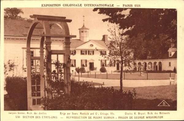 Exposition Coloniale Paris 1931 Section Etats Unis maison George Washin