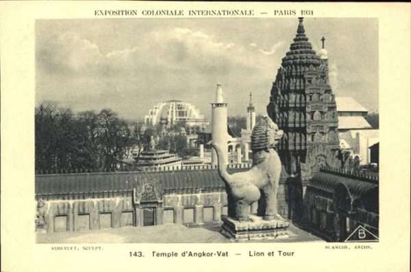 Exposition Coloniale Paris 1931 Temple Angkor Vat Lion et Tour