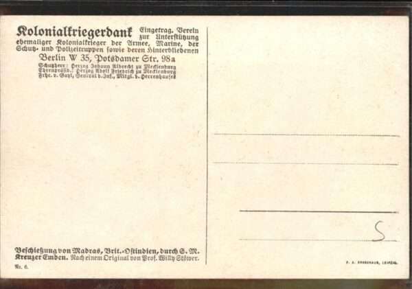 Stoewer Willy Tegel Nr 6 Kolonialkriegerdank Madras SM Kreu – Bild 2