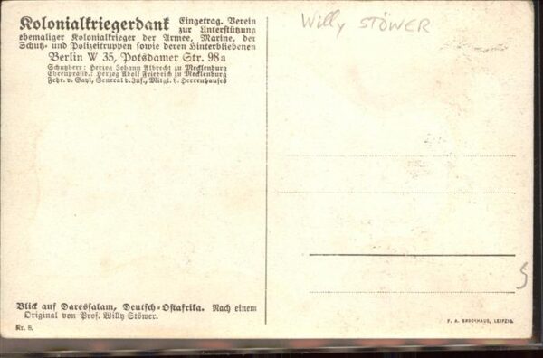 Stoewer Willy Tegel Kolonialkriegerdank Nr 8 Daressalam Ost – Bild 2