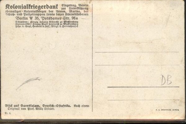 Stoewer Willy Tegel Kolonialkriegerdank Nr 8 Daressalam Dam – Bild 2
