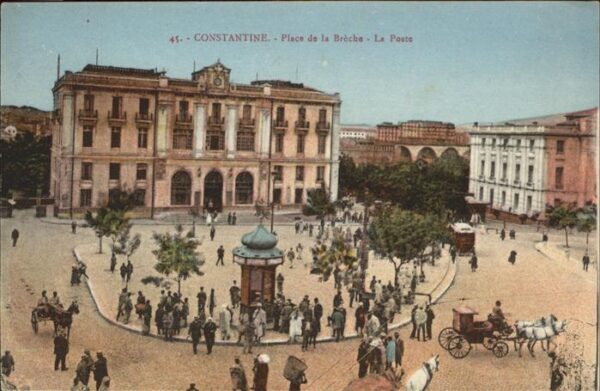 Constantine Algerien Place de la Breche La Poste Pferdekutsc