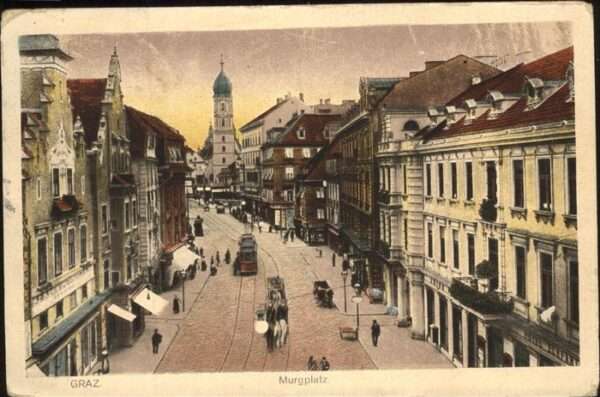 Graz Steiermark Murgplatz Kirche Strassenbahn Pferdekut