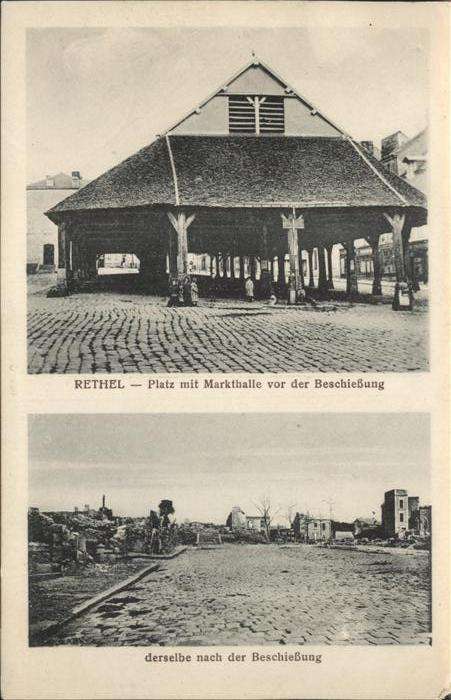 Rethel Ardennes Platz mit Markthalle vor und nach der B