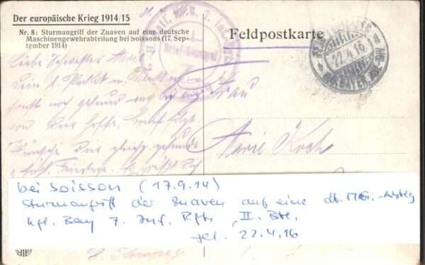 Soissons Aisne Sturmangriff Zuaven bei Soissons Feldpo – Bild 2