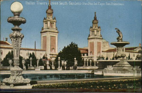 San Francisco California Italian Towers across South Gardens