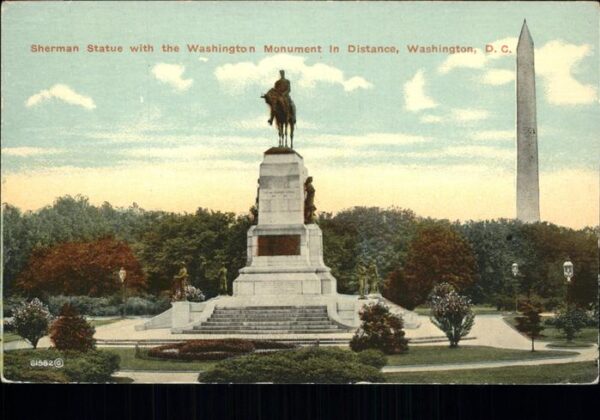 Washington DC Sherman Statue with the Washington Monu