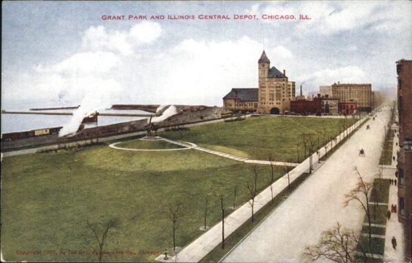 Chicago Illinois Grant Park and Illinois Central Depot