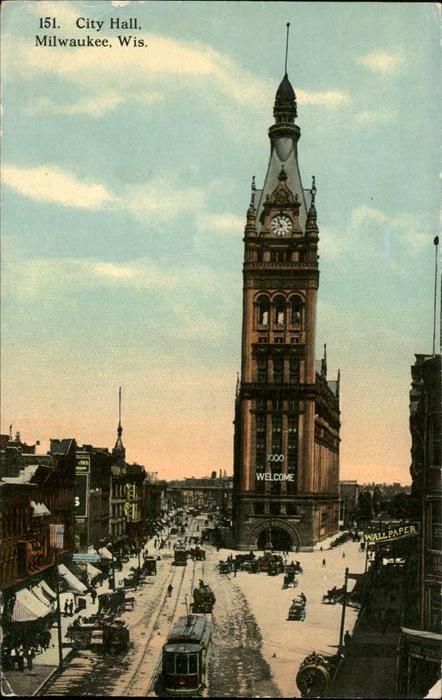 Milwaukee Wisconsin City Hall Im Schnee Strassenbahn