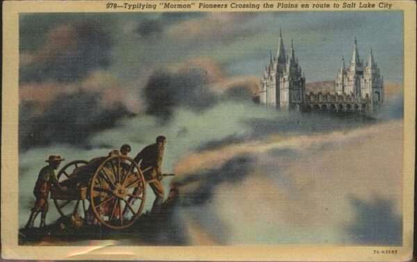 Salt Lake City Typifying Mormon Pioneers Crossing the