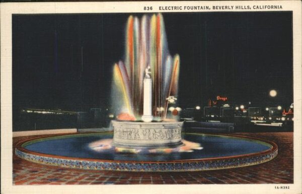 Beverly Hills California Electric Fountain at Night