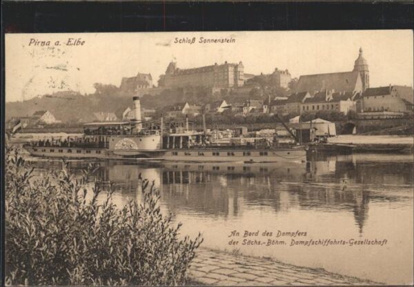 Dampfer Seitenrad Pirna Schloss Sonnenstein