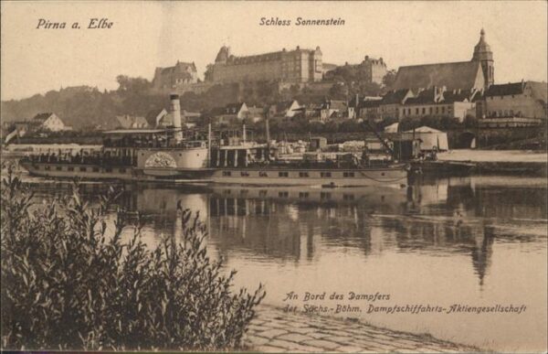Dampfer Seitenrad Pirna Elbe Schloss Sonnenstein