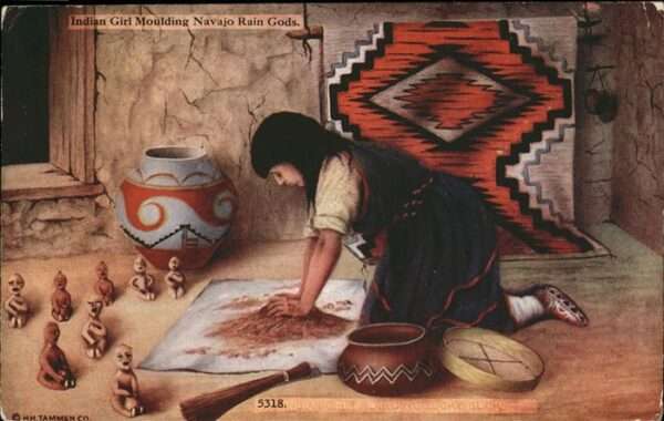 Handarbeit Indian girl moulding Navajo Rain Gods