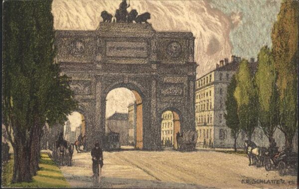 Schlatter E.E. Das Siegestor München Pferdekutsche