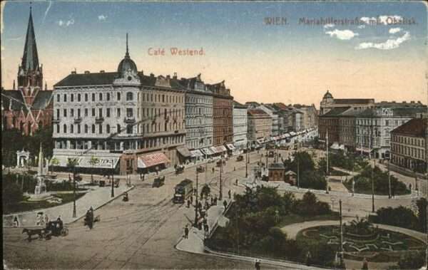 Wien Mariahilferstrasse mit Obelisk Cafe Wes