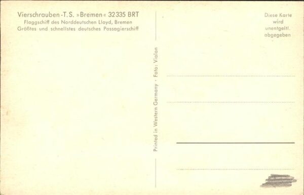 Dampfer Oceanliner TS Bremen 32335 BRT Lloyd – Bild 2