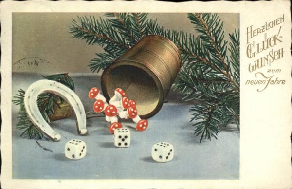 Hufeisen Pilze Würfel Neujahr
